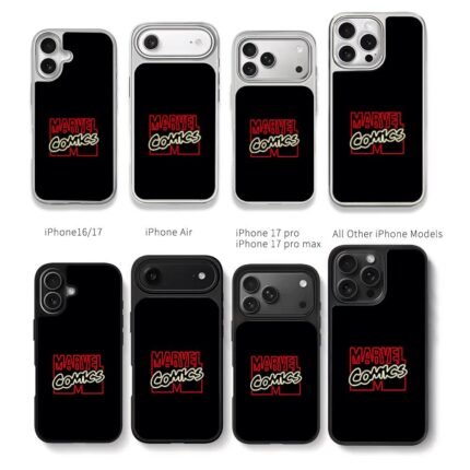 Red neon Marvel Comics logo Chris Brown Phone Case Black Electroplated Silver For Iphone 11 To 17