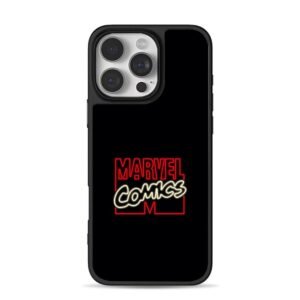 Red neon Marvel Comics logo iPhone 16 Pro Max Black Case