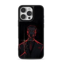 red neon masked cyber mob suit art iPhone 16 Pro Max Black Case
