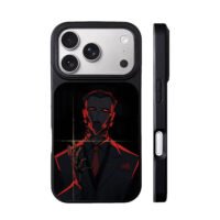 red neon masked cyber mob suit art iPhone 17 Pro Max Black Case