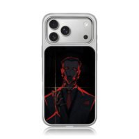 red neon masked cyber mob suit art iPhone 17 Pro Max Electroplated Silver Case1