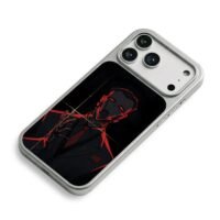 red neon masked cyber mob suit art iPhone 17 Pro Max Electroplated Silver Case2