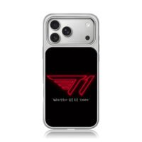 Red neon T1 gaming logo korean text iPhone 17 Pro Max Electroplated Silver Case1