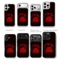 Red PUBG logo with helmeted soldier and coiled red dragon Chris Brown Phone Case Black Electroplated Silver For Iphone 11 To 17