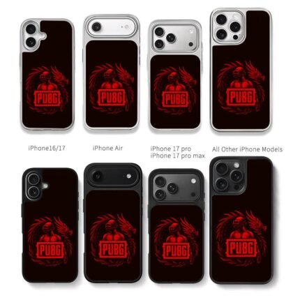 Red PUBG logo with helmeted soldier and coiled red dragon Chris Brown Phone Case Black Electroplated Silver For Iphone 11 To 17