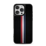 Red white blue stripes on black iPhone 16 Pro Max Black Case