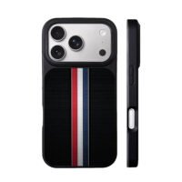 Red white blue stripes on black iPhone 17 Pro Max Black Case