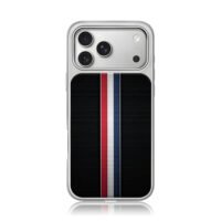 Red white blue stripes on black iPhone 17 Pro Max Electroplated Silver Case1