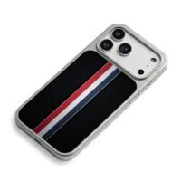 Red white blue stripes on black iPhone 17 Pro Max Electroplated Silver Case2