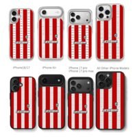 Red white striped soccer club badge Chris Brown Phone Case Black Electroplated Silver For Iphone 11 To 17