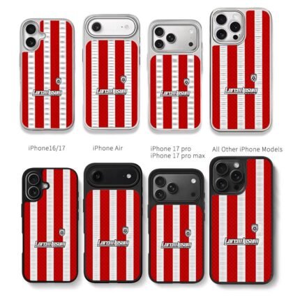 Red white striped soccer club badge Chris Brown Phone Case Black Electroplated Silver For Iphone 11 To 17