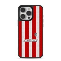 Red white striped soccer club badge iPhone 16 Pro Max Black Case