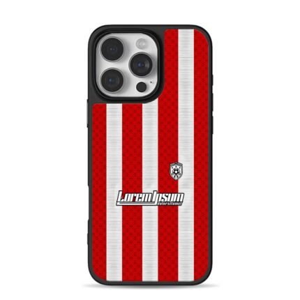 Red white striped soccer club badge iPhone 16 Pro Max Black Case