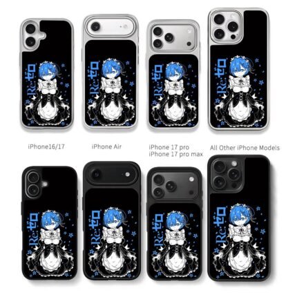 Rem ReZero anime maid blue sakura Chris Brown Phone Case Black Electroplated Silver For Iphone 11 To 17