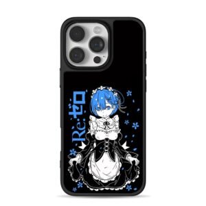 Rem ReZero anime maid blue sakura iPhone 16 Pro Max Black Case