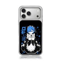 Rem ReZero anime maid blue sakura iPhone 17 Pro Max Electroplated Silver Case1