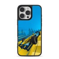 Renault F1 racing car speeding on race track iPhone 16 Pro Max Black Case