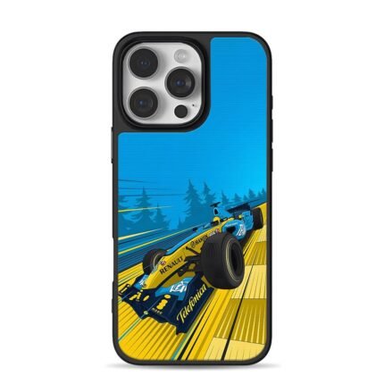 Renault F1 racing car speeding on race track iPhone 16 Pro Max Black Case