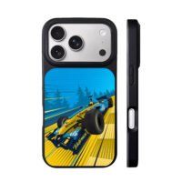 Renault F1 racing car speeding on race track iPhone 17 Pro Max Black Case