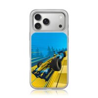 Renault F1 racing car speeding on race track iPhone 17 Pro Max Electroplated Silver Case1