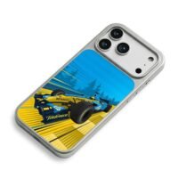 Renault F1 racing car speeding on race track iPhone 17 Pro Max Electroplated Silver Case2