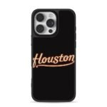 Retro cursive Houston lettering on black background iPhone 16 Pro Max Black Case