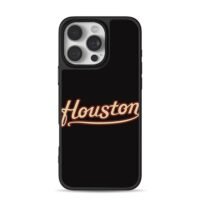 Retro cursive Houston lettering on black background iPhone 16 Pro Max Black Case