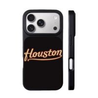 Retro cursive Houston lettering on black background iPhone 17 Pro Max Black Case