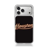 Retro cursive Houston lettering on black background iPhone 17 Pro Max Electroplated Silver Case1