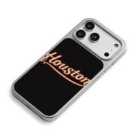 Retro cursive Houston lettering on black background iPhone 17 Pro Max Electroplated Silver Case2
