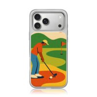 Retro golfer putting on course iPhone 17 Pro Max Electroplated Silver Case1