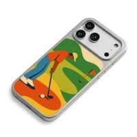 Retro golfer putting on course iPhone 17 Pro Max Electroplated Silver Case2