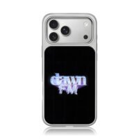 Retro neon Dawn FM logo on black backdrop iPhone 17 Pro Max Electroplated Silver Case1