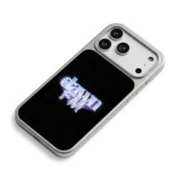 Retro neon Dawn FM logo on black backdrop iPhone 17 Pro Max Electroplated Silver Case2