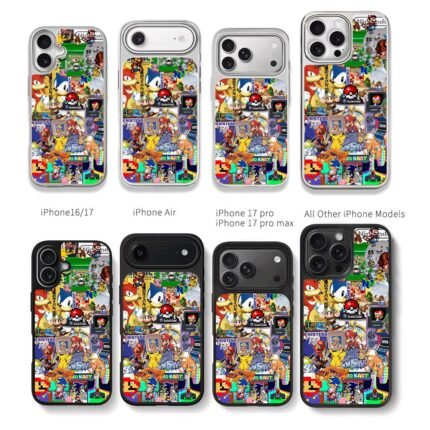 Retro Nintendo Mario Sonic art Chris Brown Phone Case Black Electroplated Silver For Iphone 11 To 17