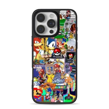 Retro Nintendo Mario Sonic art iPhone 16 Pro Max Black Case