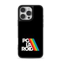 Retro Polaroid rainbow stripe logo iPhone 16 Pro Max Black Case
