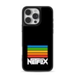 Retro rainbow stripes over Netflix iPhone 16 Pro Max Black Case