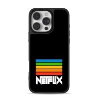 Retro rainbow stripes over Netflix iPhone 16 Pro Max Black Case
