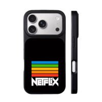 Retro rainbow stripes over Netflix iPhone 17 Pro Max Black Case