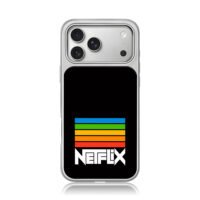 Retro rainbow stripes over Netflix iPhone 17 Pro Max Electroplated Silver Case1