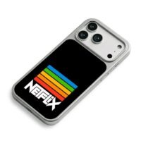 Retro rainbow stripes over Netflix iPhone 17 Pro Max Electroplated Silver Case2