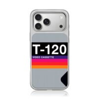 Retro T120 video cassette stripes iPhone 17 Pro Max Electroplated Silver Case1