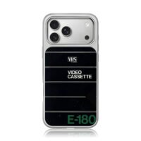 Retro VHS E180 video cassette art iPhone 17 Pro Max Electroplated Silver Case1