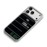 Retro VHS E180 video cassette art iPhone 17 Pro Max Electroplated Silver Case2