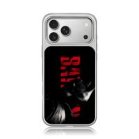 Reversed red BAT text Batman black iPhone 17 Pro Max Electroplated Silver Case1