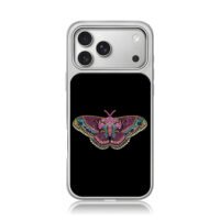 Rhinestone embellished colorful moth iPhone 17 Pro Max Electroplated Silver Case1