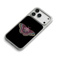 Rhinestone embellished colorful moth iPhone 17 Pro Max Electroplated Silver Case2