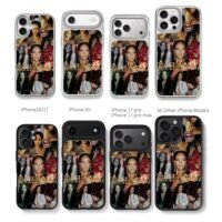 Rihanna collage RIHANNA gold text Chris Brown Phone Case Black Electroplated Silver For Iphone 11 To 17