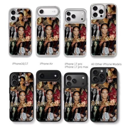 Rihanna collage RIHANNA gold text Chris Brown Phone Case Black Electroplated Silver For Iphone 11 To 17